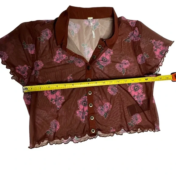FINAL NWOT FP Florence Mesh Floral Crop Top/Mini Skirt Set m Cocoa combo - Picture 4 of 14